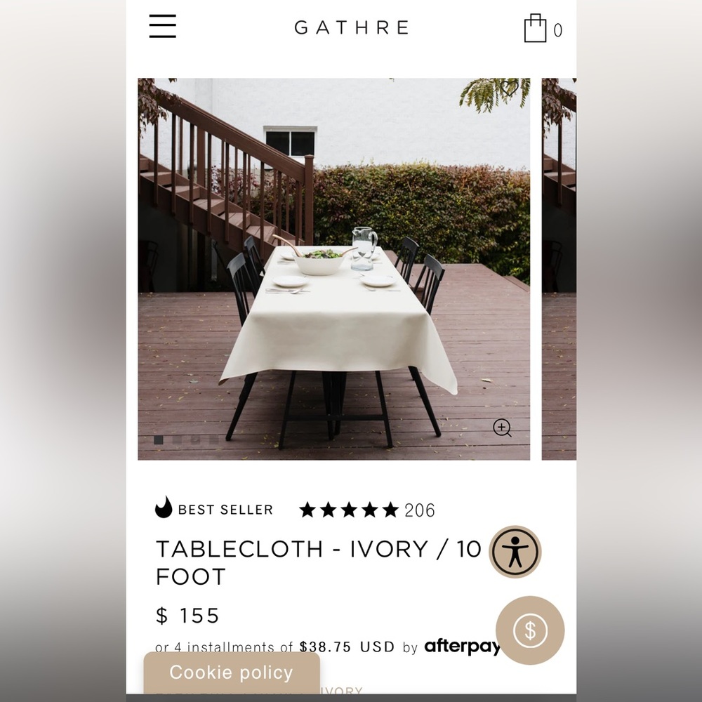 Gathre tablecloth 10ft Ivory